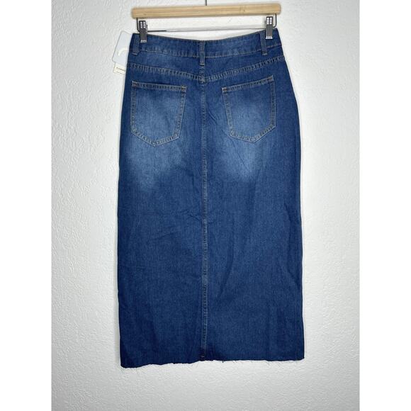 Commense Front Split Raw Hem Denim Midi Skirt S NWT - Picture 6 of 7